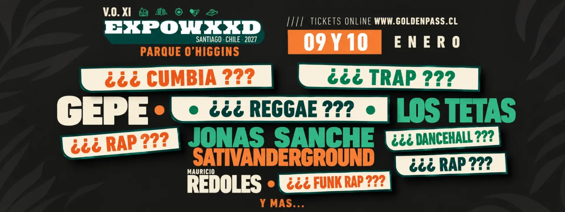 Line-up Expoweed 2027: Gepe, Los Tetas, Jonas Sanche, Sativanderground, Mauricio Redoles y más. 9 y 10 de enero, Parque O'Higgins.