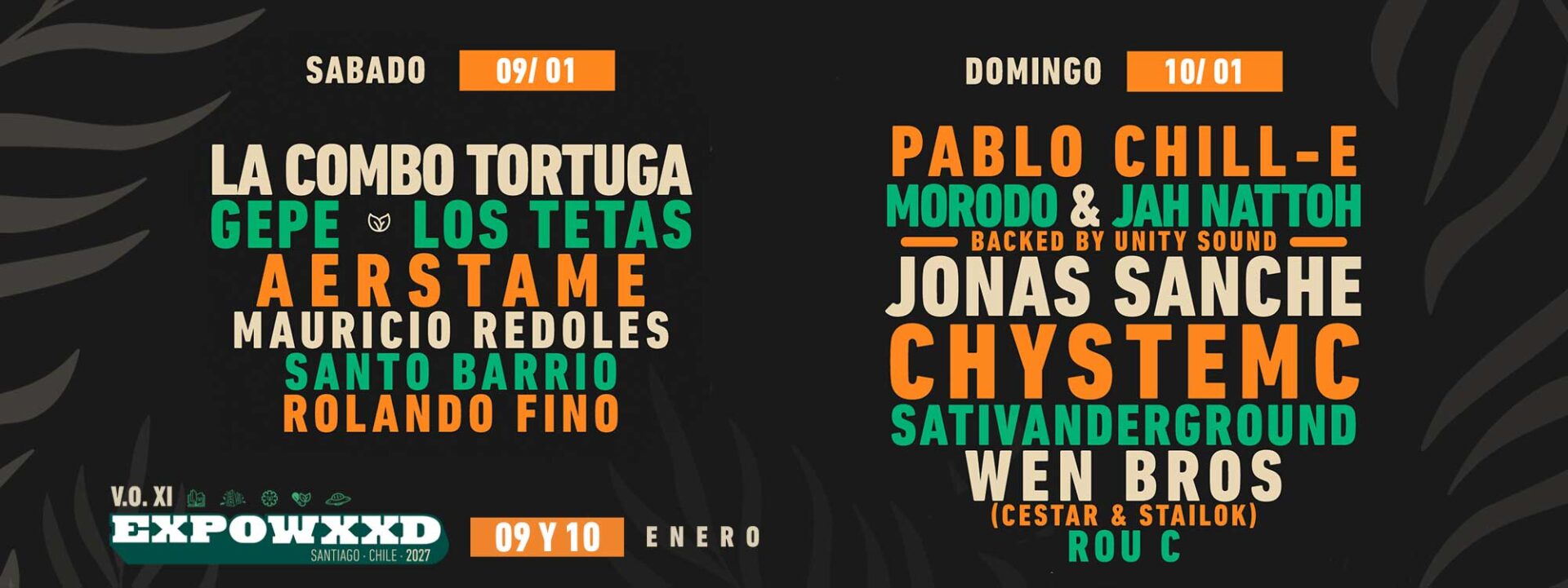 Line-up Expoweed 2027: Gepe, Los Tetas, Jonas Sanche, Sativanderground, Mauricio Redoles y más. 9 y 10 de enero, Parque O'Higgins.