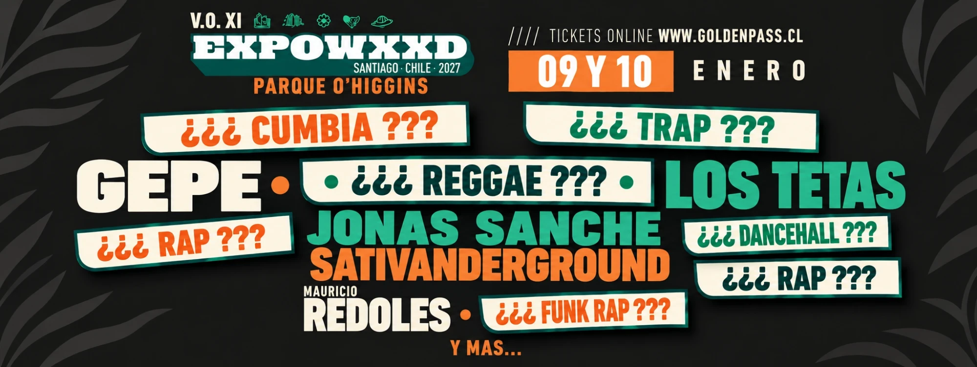 Line-up Expoweed 2027: Gepe, Los Tetas, Jonas Sanche, Sativanderground, Mauricio Redoles y más. 9 y 10 de enero, Parque O'Higgins.